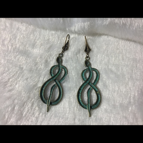 SOLD!! Verdigris Infinity Snake Earrings - Picture 5 of 15
